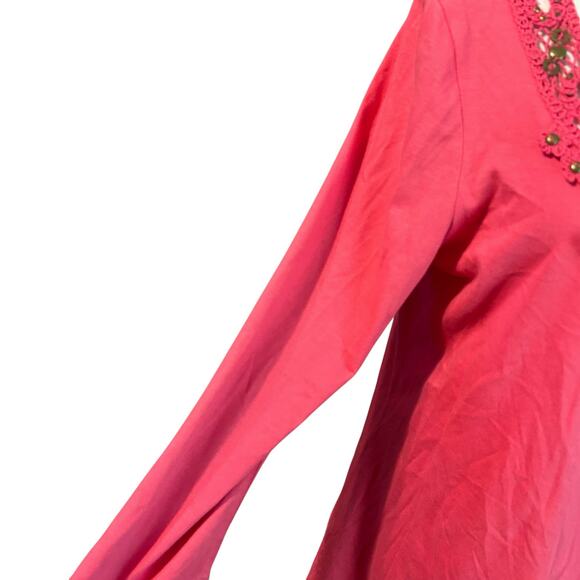 Charter Club Top Coral Embroided Beads Long Sleeve Peasant Art Cottage SZ Med - Picture 3 of 7